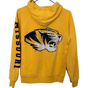 Missouri Tigers - Mizzou Women’s Yellow Hoodie Zip Up with Sequined Tiger Small